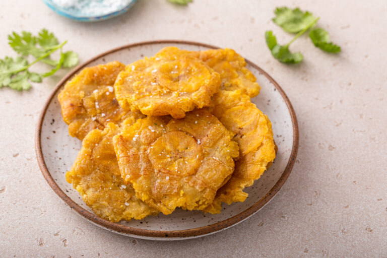Tostones, traditional Carribean dish, twice fried green plantains